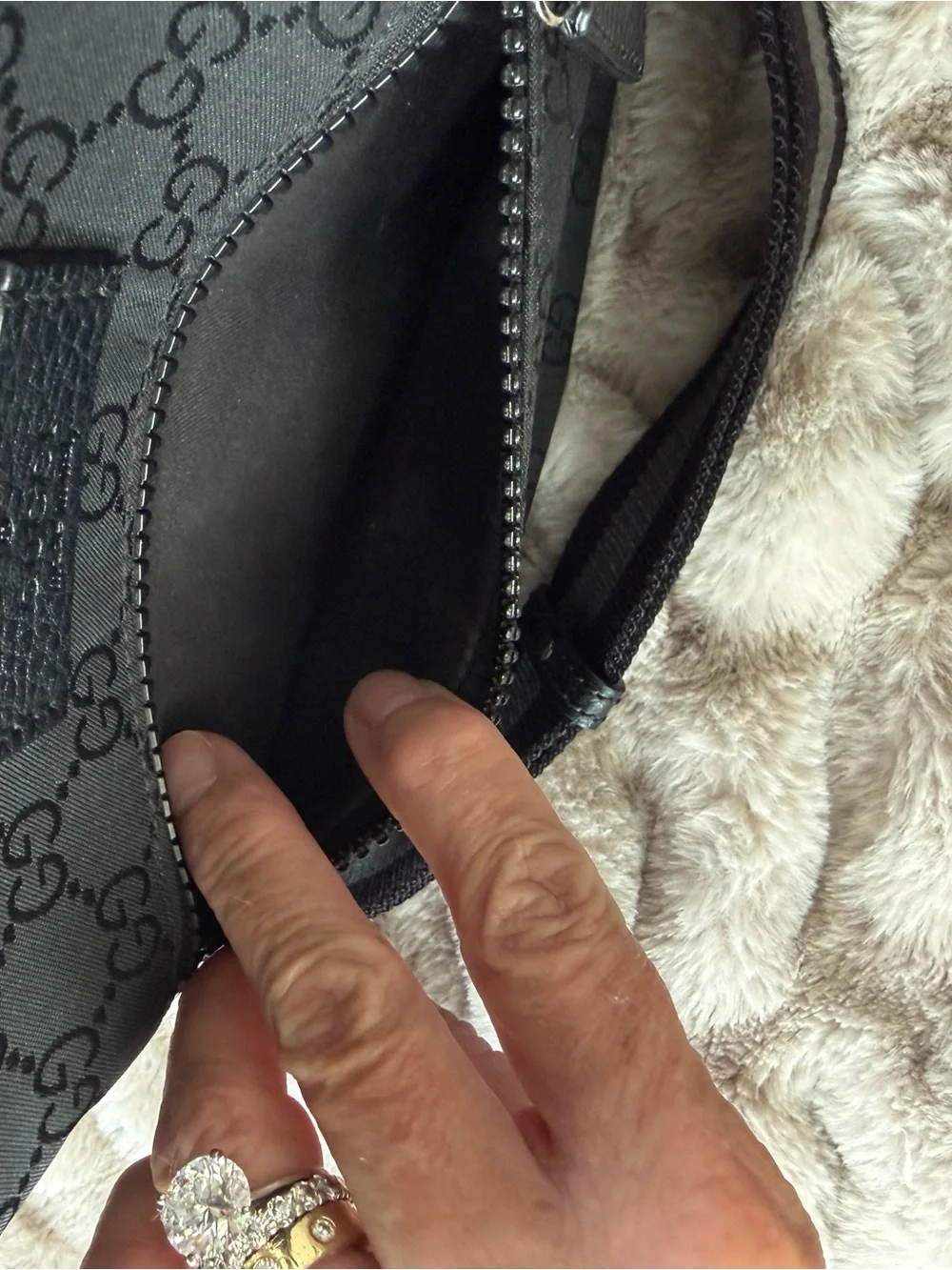 Authentic Gucci Black GG Nylon Flat Messenger Crossbody Bag | Leather Trim